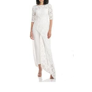 Kay Unger Size 6 White Floral Lace WALK THRU Jumpsuit Modern Bridal Formal